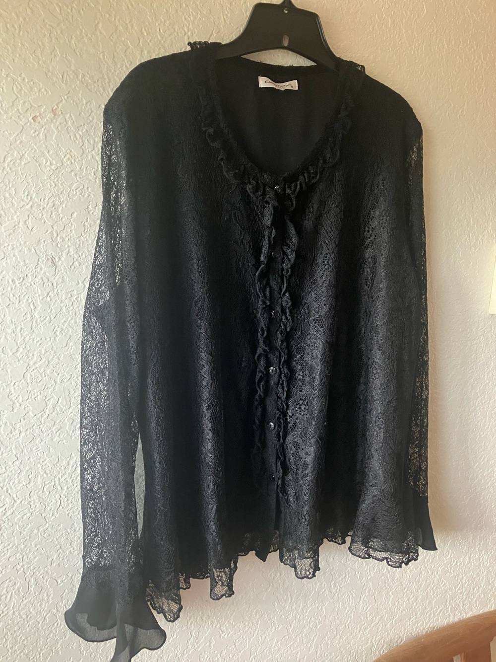 Black Lace Ruffle Button-Front Blouse - Picture 10 of 17